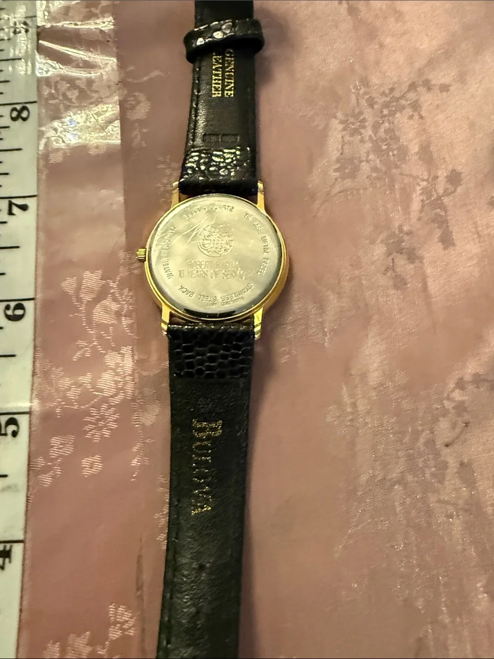 Bulova Gold-Tone Case Watch with Black Leather Strap
